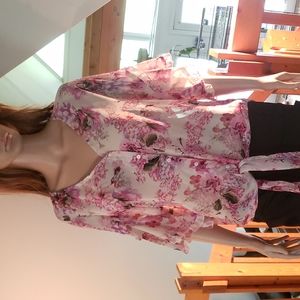 Womans sheer pink button up top